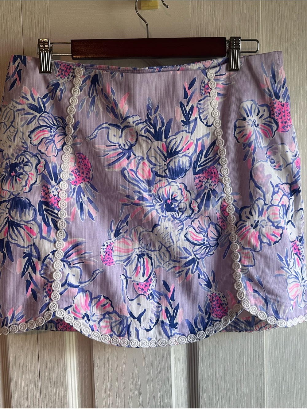 Lilly Pulitzer Lilac Floral Mini Skort with Navy & Pink Elephant Details
